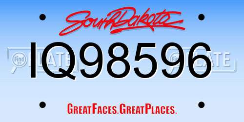 IQ98596 South Dakota License Plate