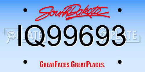 IQ99693 South Dakota License Plate