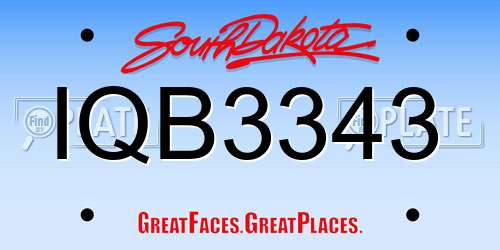 IQB3343 South Dakota License Plate