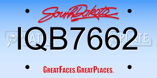 IQB7662 South Dakota License Plate