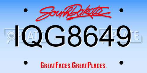 IQG8649 South Dakota License Plate