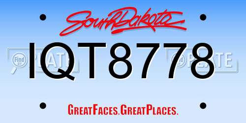 IQT8778 South Dakota License Plate