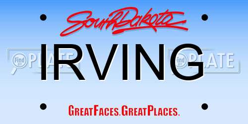 IRVING South Dakota License Plate