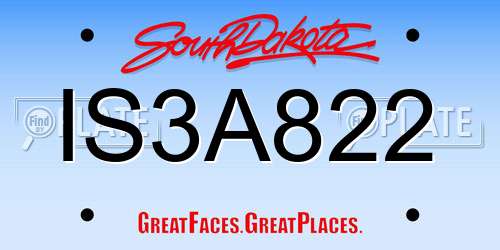 IS3A822 South Dakota License Plate