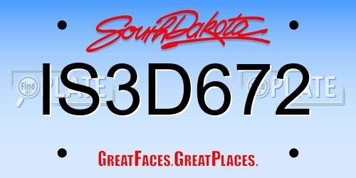 IS3D672 South Dakota License Plate