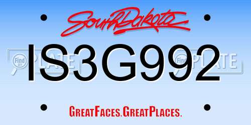 IS3G992 South Dakota License Plate