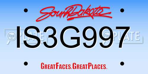 IS3G997 South Dakota License Plate
