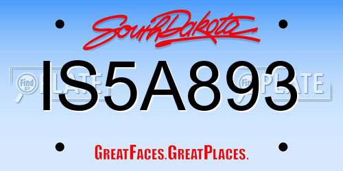 IS5A893 South Dakota License Plate