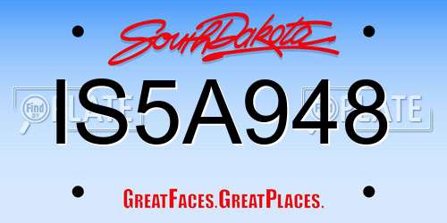 IS5A948 South Dakota License Plate