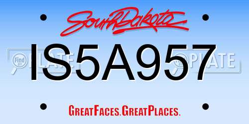 IS5A957 South Dakota License Plate