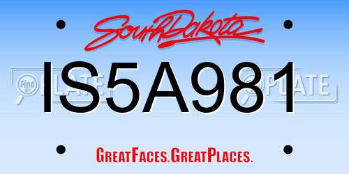 IS5A981 South Dakota License Plate