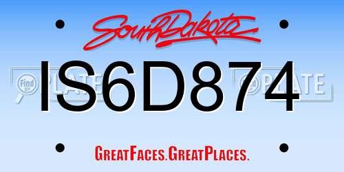 IS6D874 South Dakota License Plate