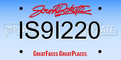 IS9I220 South Dakota License Plate