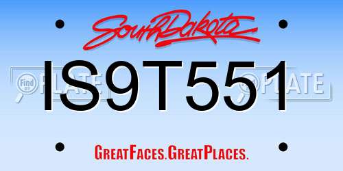 IS9T551 South Dakota License Plate