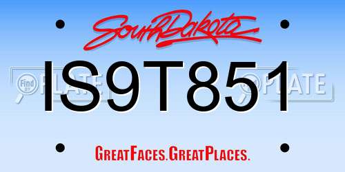 IS9T851 South Dakota License Plate