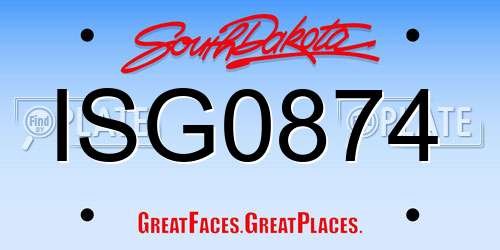 ISG0874 South Dakota License Plate