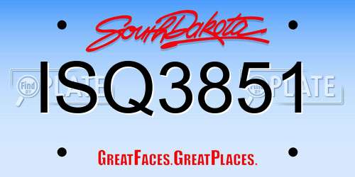 ISQ3851 South Dakota License Plate