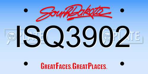 ISQ3902 South Dakota License Plate