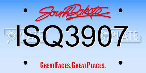 ISQ3907 South Dakota License Plate