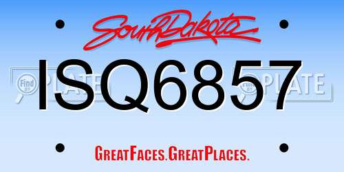 ISQ6857 South Dakota License Plate