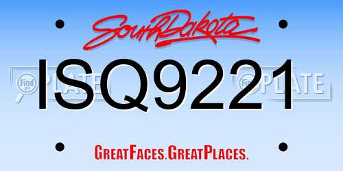 ISQ9221 South Dakota License Plate
