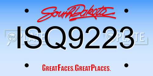 ISQ9223 South Dakota License Plate