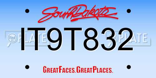 IT9T832 South Dakota License Plate