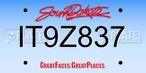 IT9Z837 South Dakota License Plate