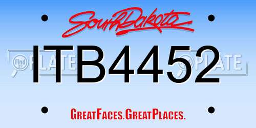 ITB4452 South Dakota License Plate