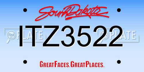 ITZ3522 South Dakota License Plate