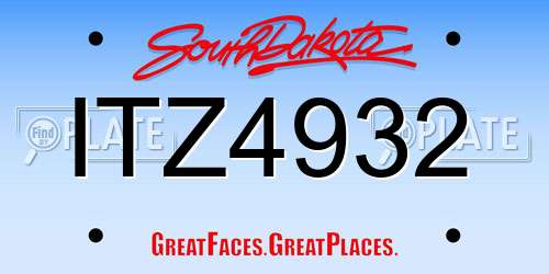 ITZ4932 South Dakota License Plate