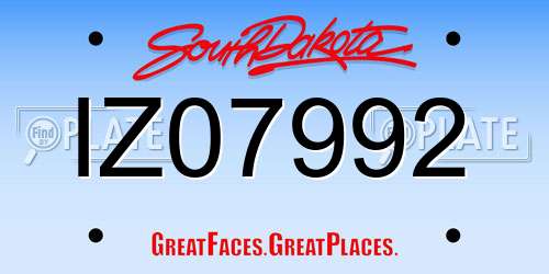 IZ07992 South Dakota License Plate