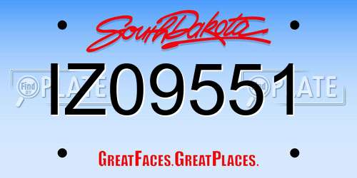 IZ09551 South Dakota License Plate