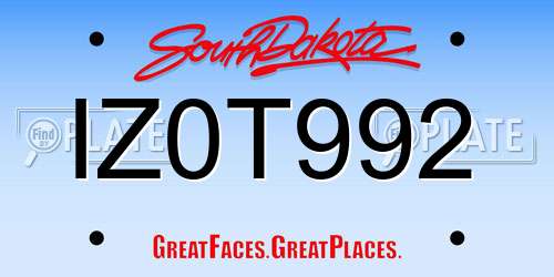 IZ0T992 South Dakota License Plate