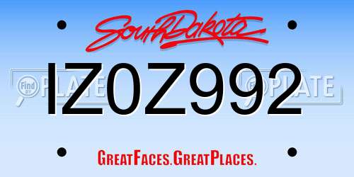 IZ0Z992 South Dakota License Plate