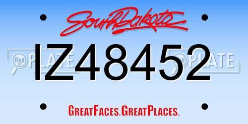 IZ48452 South Dakota License Plate