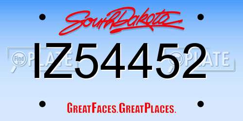 IZ54452 South Dakota License Plate