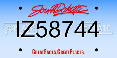 IZ58744 South Dakota License Plate
