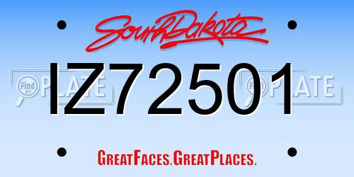 IZ72501 South Dakota License Plate