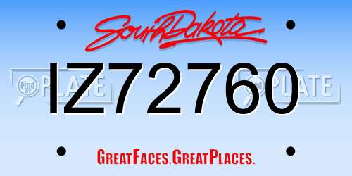 IZ72760 South Dakota License Plate
