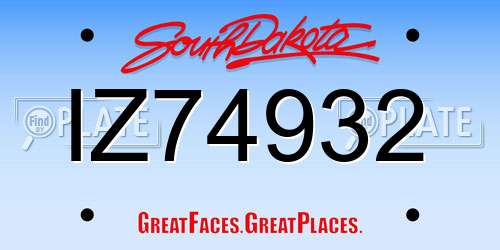 IZ74932 South Dakota License Plate