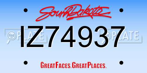 IZ74937 South Dakota License Plate