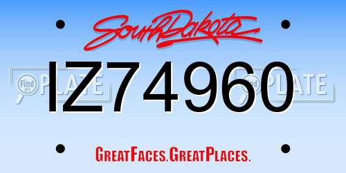 IZ74960 South Dakota License Plate