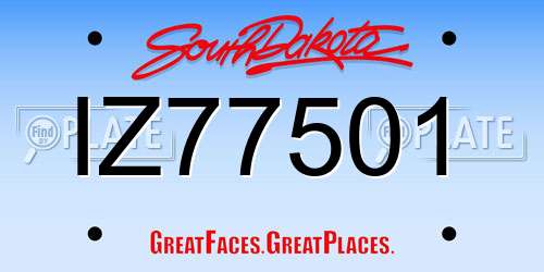 IZ77501 South Dakota License Plate