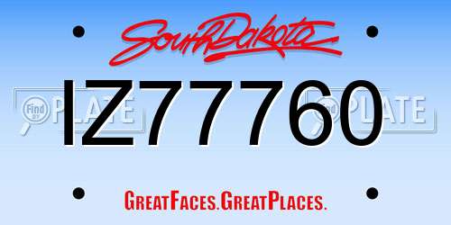 IZ77760 South Dakota License Plate