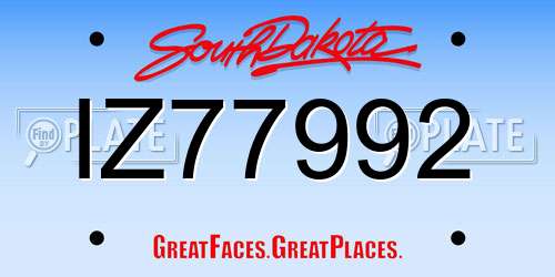 IZ77992 South Dakota License Plate