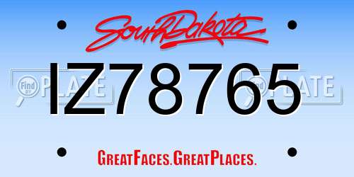 IZ78765 South Dakota License Plate