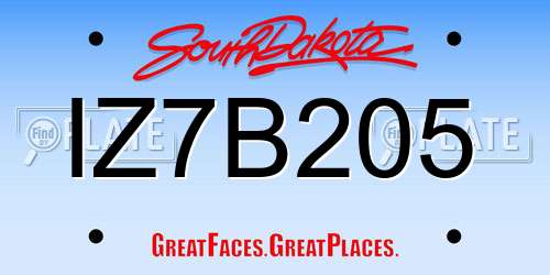 IZ7B205 South Dakota License Plate