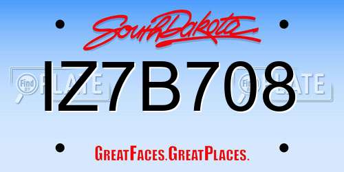 IZ7B708 South Dakota License Plate