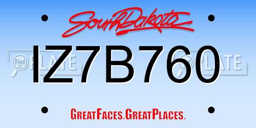 IZ7B760 South Dakota License Plate